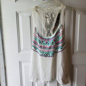 Junior's Dream Out Loud by Selena Gomez White Boho Sequined Tank - Size XL - Use